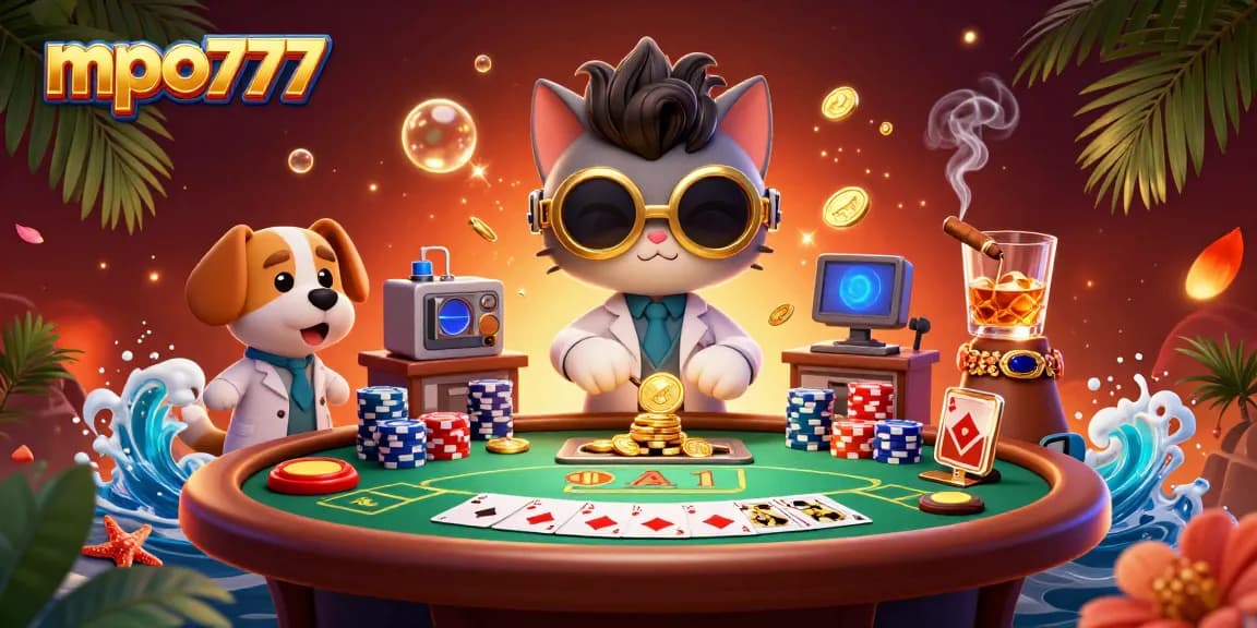 Experience thrilling action with mpo777 casino's lively illustration showcasing dynamic poker gameplay.