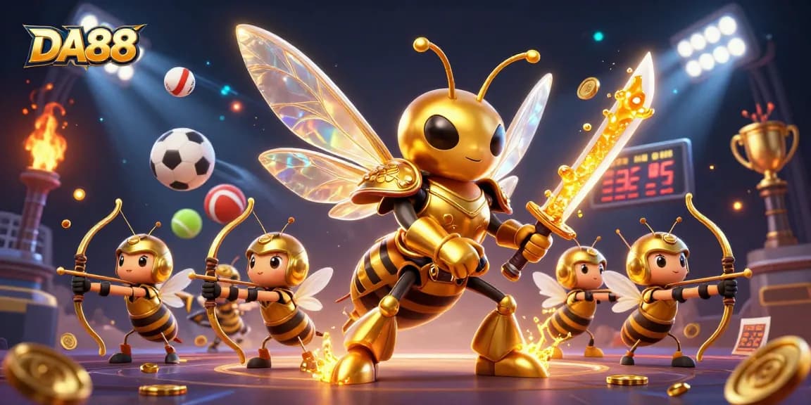 Engage with DA88's thrilling sports betting action featuring an exciting scene with gold elements and dynamic gameplay.