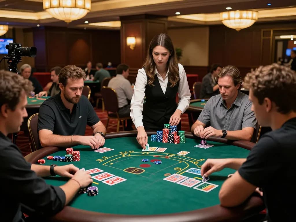 Players strategizing their hands at a du88 blackjack table in a luxurious casino environment