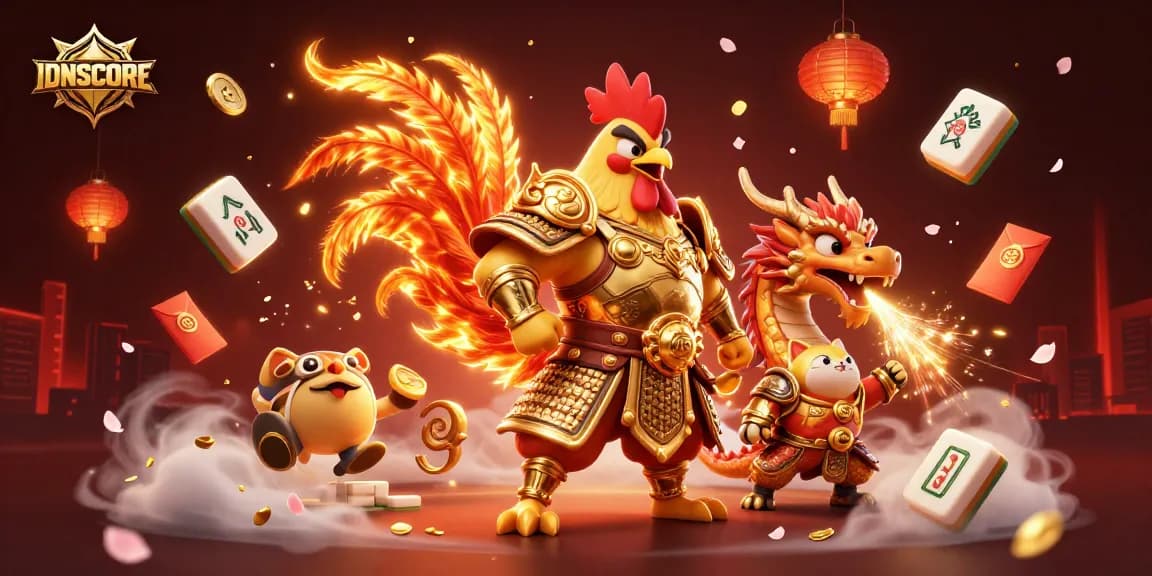 Engage in the exciting world of IDNSCORE with vibrant 3D illustrations showcasing thrilling gaming elements.