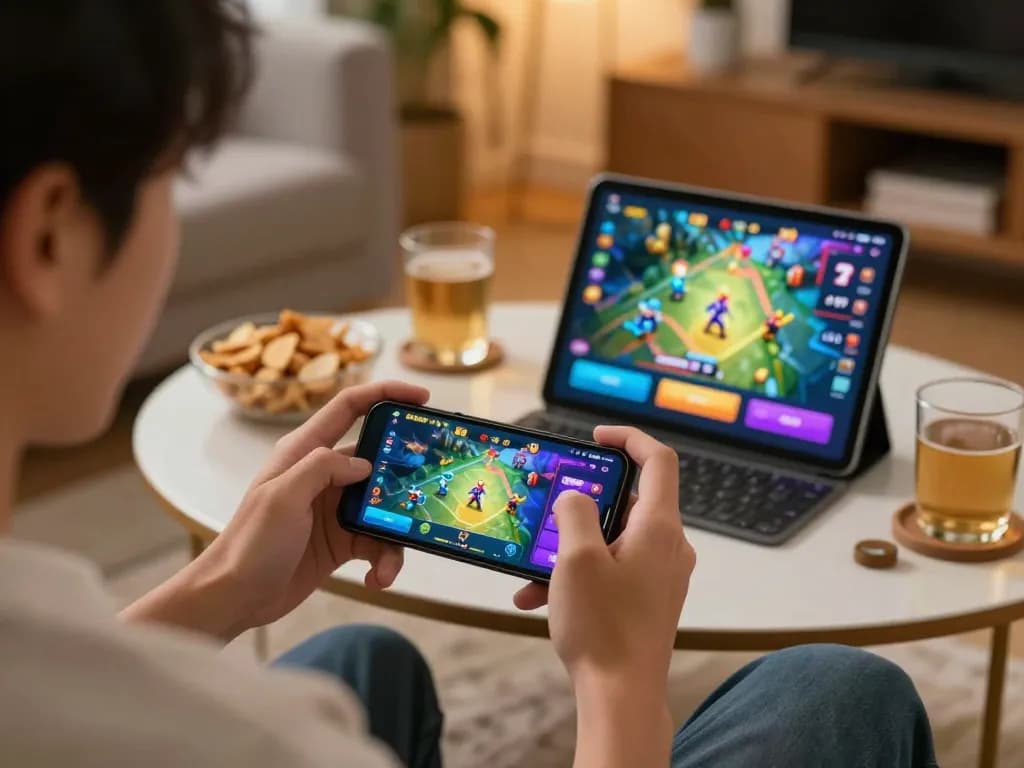 Experience thrilling Jili games on a smartphone in a cozy home setup, showcasing engaging gameplay and snacks.