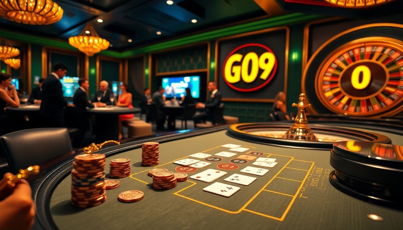 Experience Go 99's exciting gambling environment with players at a casino table.