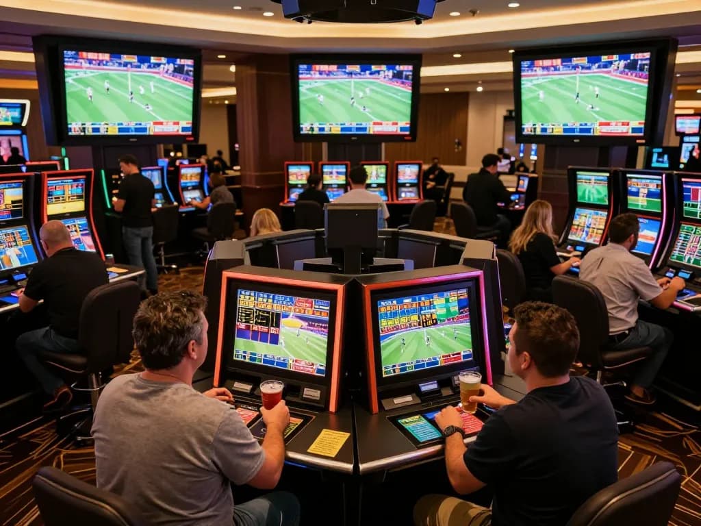 Engaging sports betting scene at PLANET88 showcasing excited gamblers placing bets