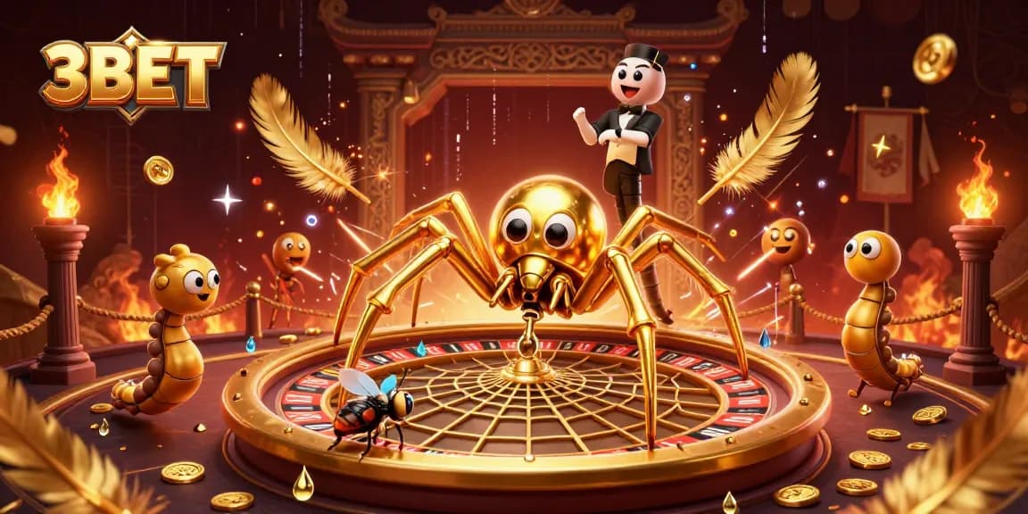 Place bets confidently at 3BET while enjoying a vibrant golden roulette wheel-themed scene.