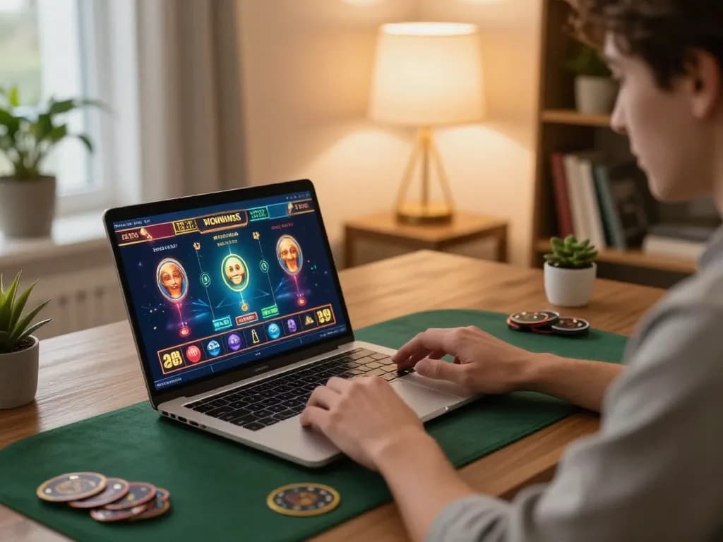 A player exploring link 98win on a laptop immersed in online casino gaming.