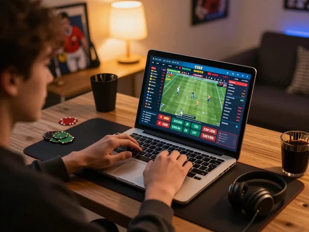 Engaging with LU88 sports betting app on a laptop during a live game.