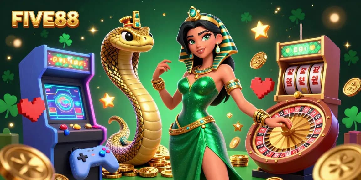 Experience the thrilling gaming atmosphere at FIVE88 with vibrant casino elements and stunning visuals.