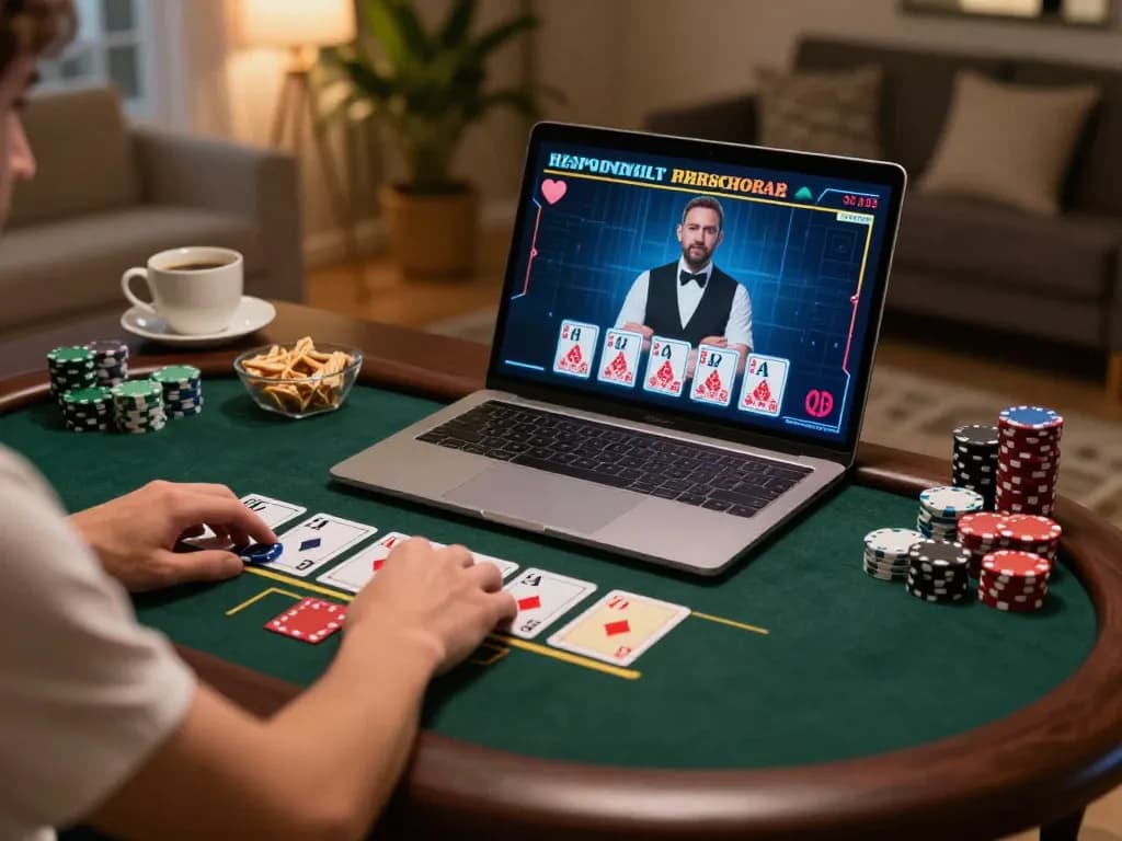 A player experiencing live dealer blackjack on 99ok's online platform, showcasing the excitement of home gaming.