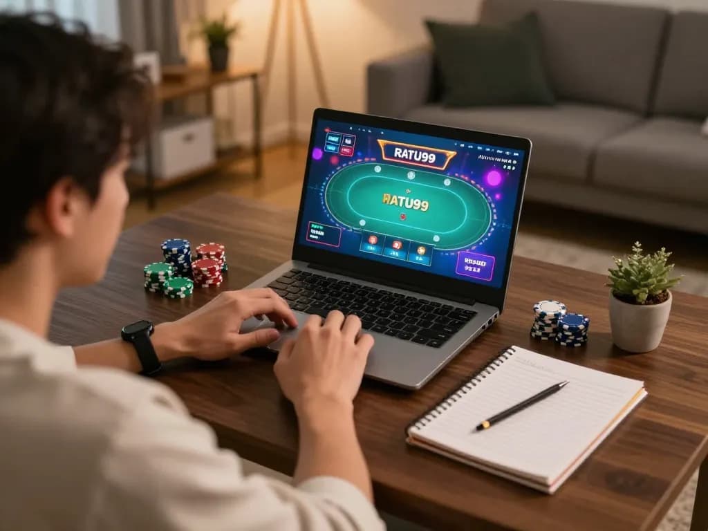 Pemain game daring yang terlibat mengalami permainan RATU99 di rumah dengan suasana fokus.