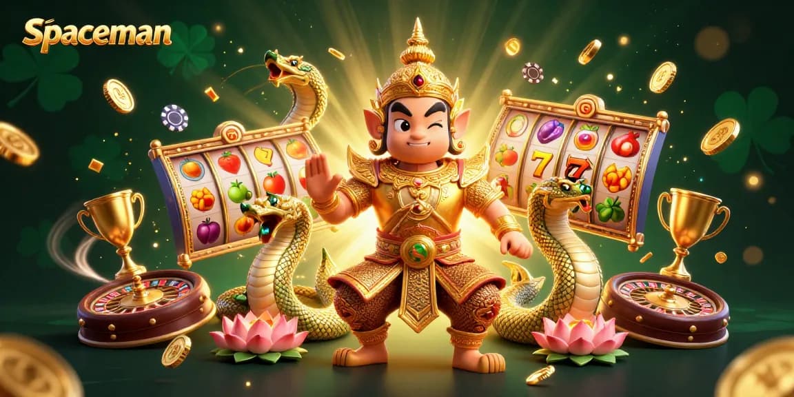 Spaceman engages in thrilling slot gameplay surrounded by dynamic casino elements and vibrant visuals.