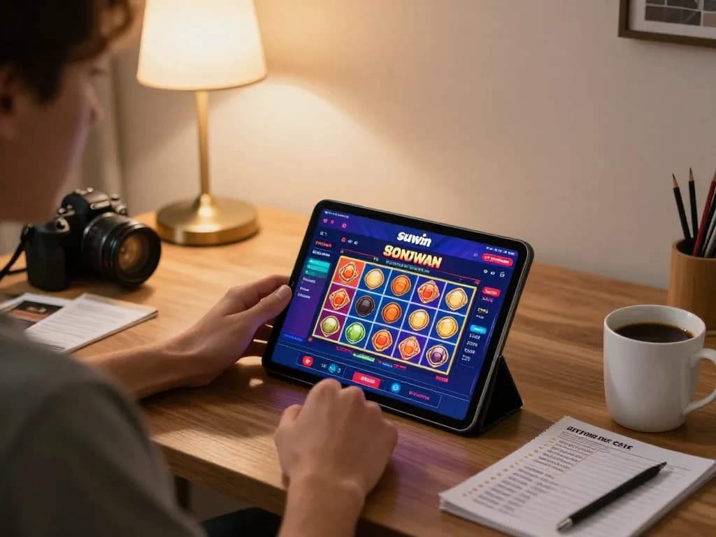 Engaging with the sunwin app on a tablet, showcasing vibrant online casino gameplay.