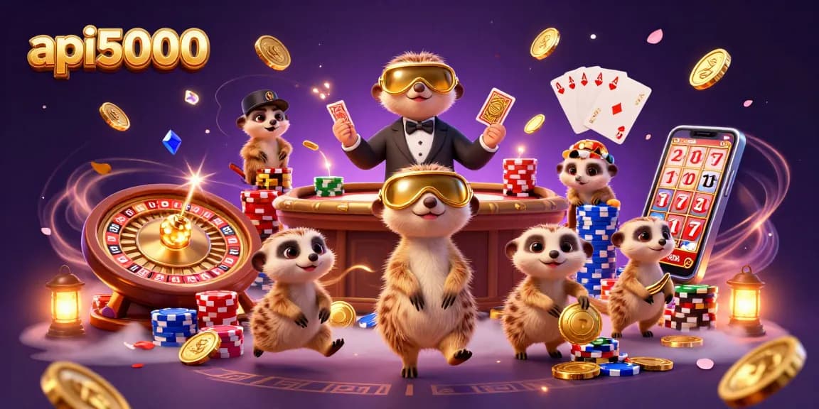 Api5000 menarik perhatian dengan kasino lucu dari meerkat yang penuh chip dan koin emas.