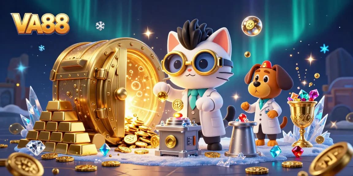 Win big with VA88's vibrant casino illustration showcasing a dynamic gambling scene.