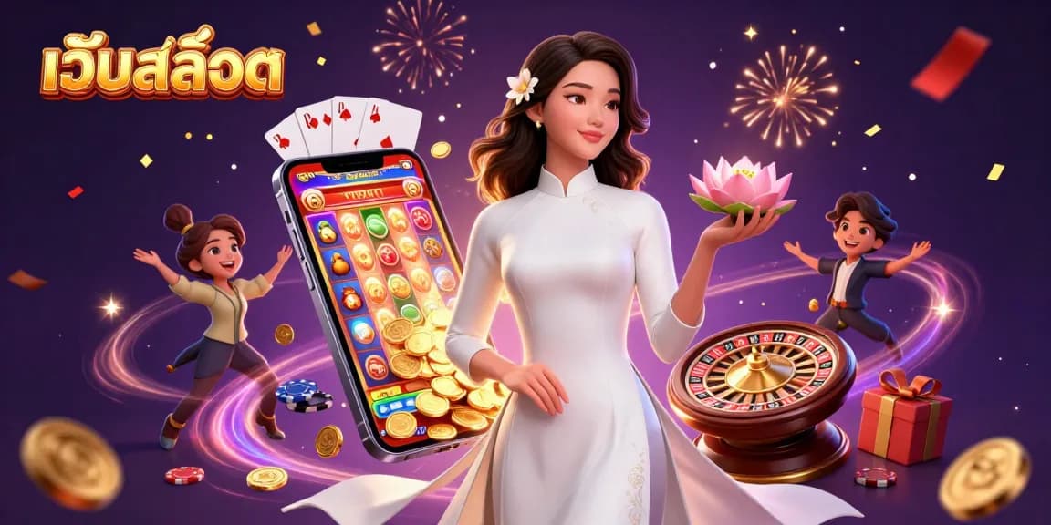 Engage with exciting เว็บสล็อต experiences featuring a graceful character amidst vibrant casino elements.