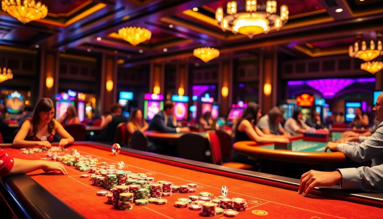 Experience the excitement at AT99娛樂城 with vibrant casino games and players in a lively atmosphere.