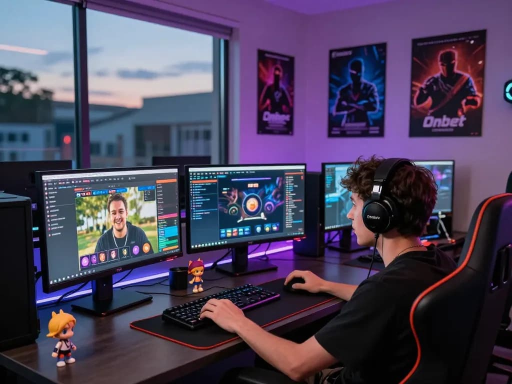 Engaged player enjoying Onbet with live gaming screens in a modern setup.