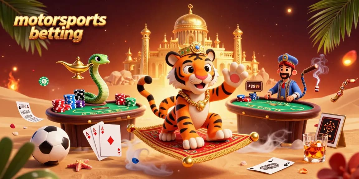 Engage in motorsports betting excitement with vibrant characters and casino elements in a rich, dynamic scene.