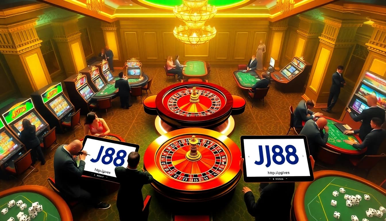 Players enjoying diverse games at the luxurious casino, showcasing https://j88.gives/ exciting betting experiences.