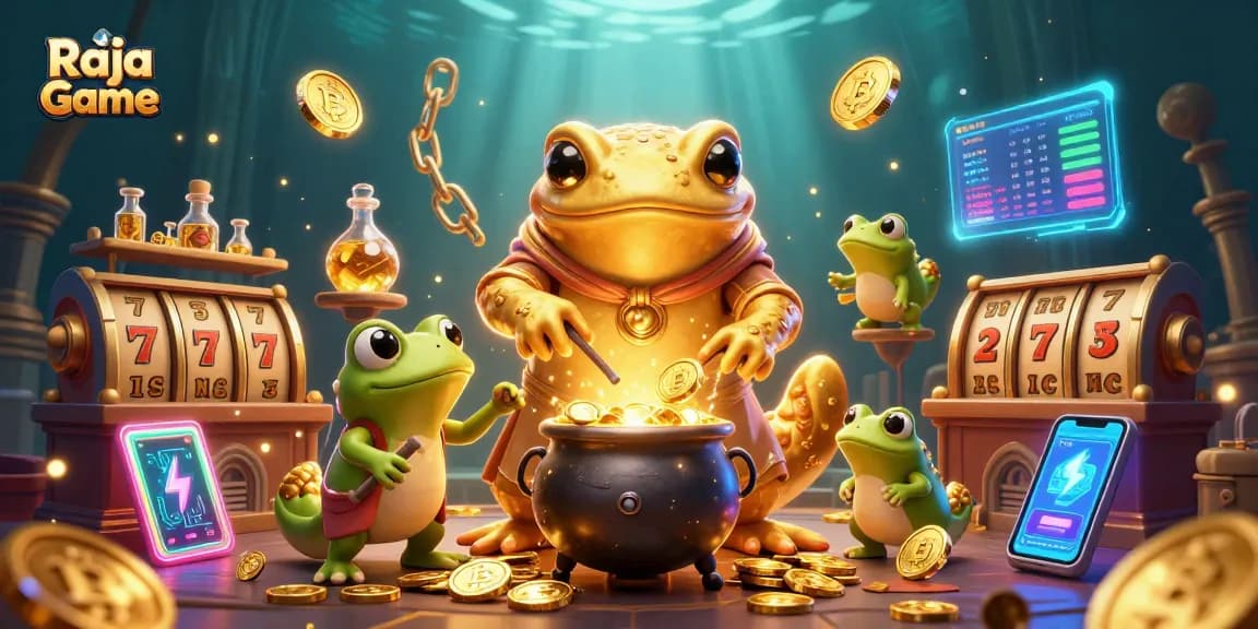 Experience Raja Game's thrilling moments with golden alchemists and vibrant casino elements.