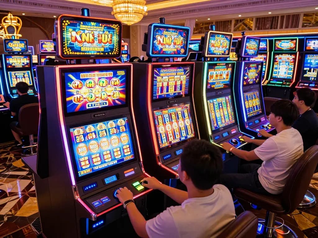 Experience nổ hũ excitement at slot machines in a vibrant casino atmosphere.