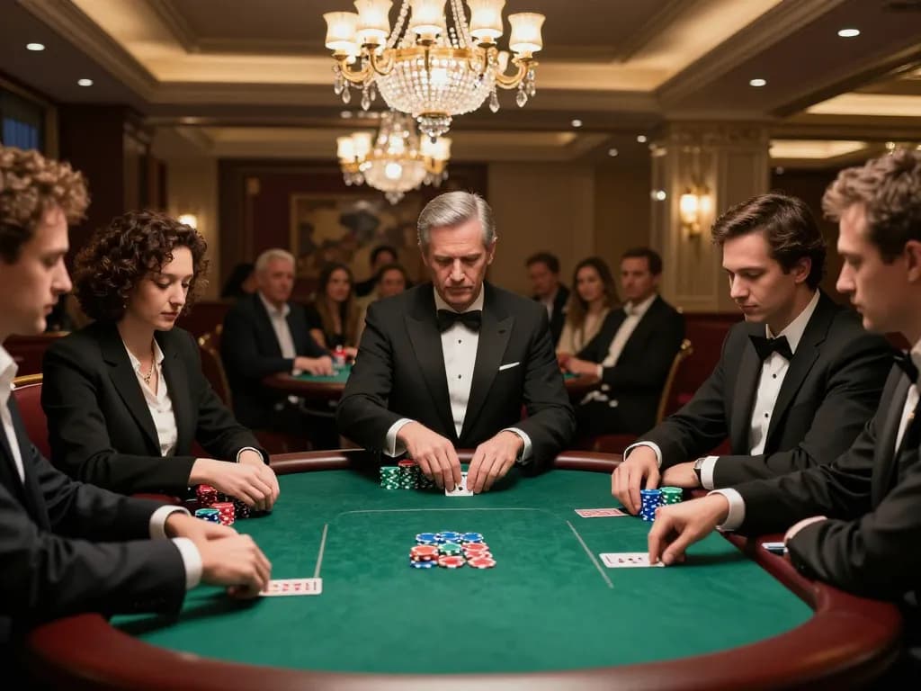 SC88 players engaging in intense poker gameplay at a luxurious casino table