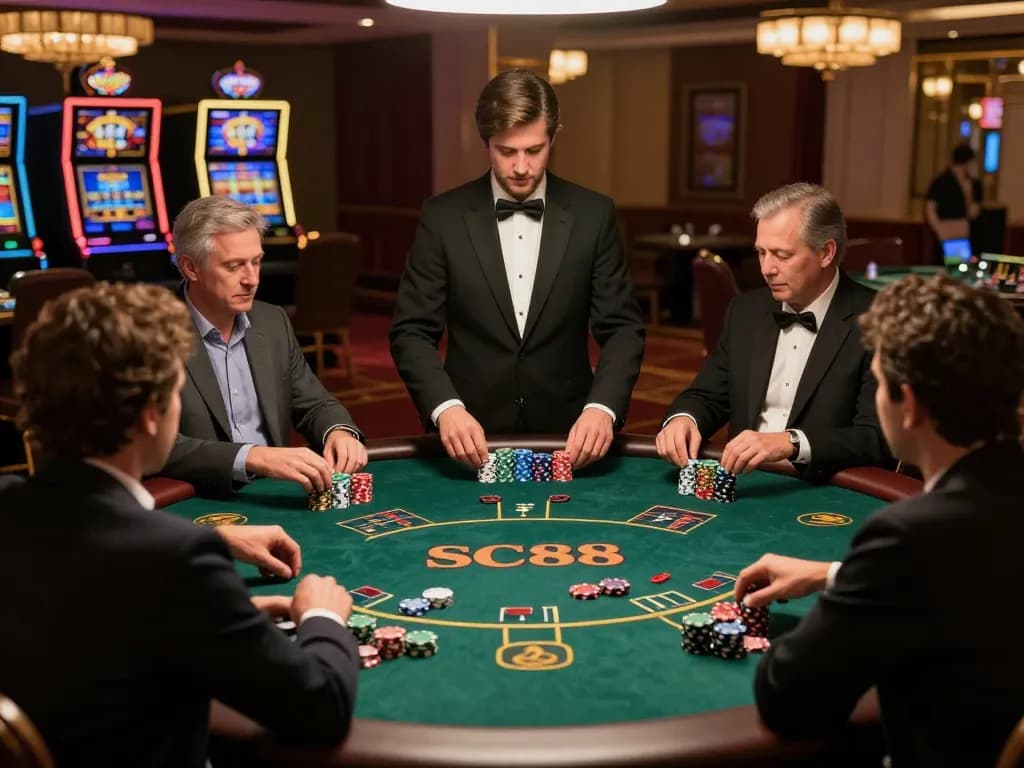 Players strategizing at SC88's blackjack table, showcasing excitement and engagement.