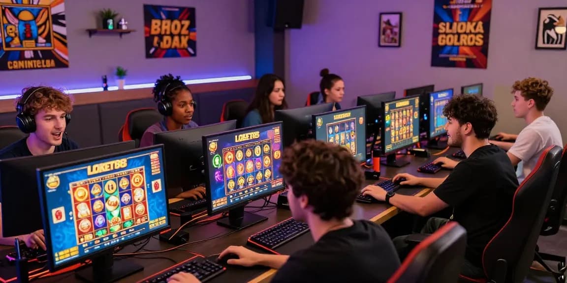 Engaged players enjoying thrilling Pragmatic Play slots on LOKET88 platform, showcasing vibrant gaming atmosphere.