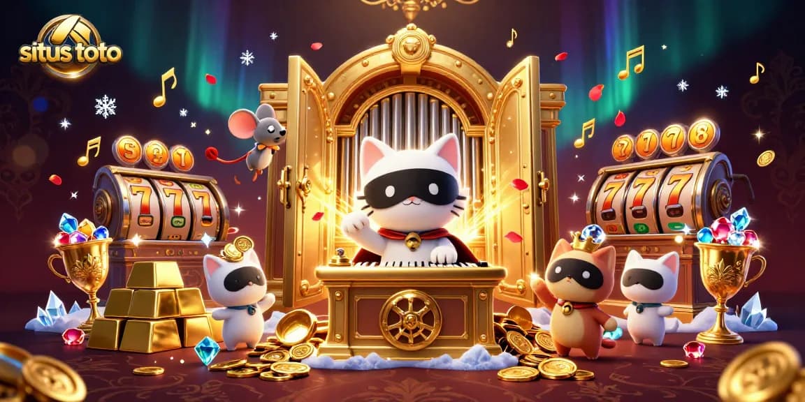 Engage with situs toto in a vibrant casino scene featuring iconic characters and dazzling treasures.