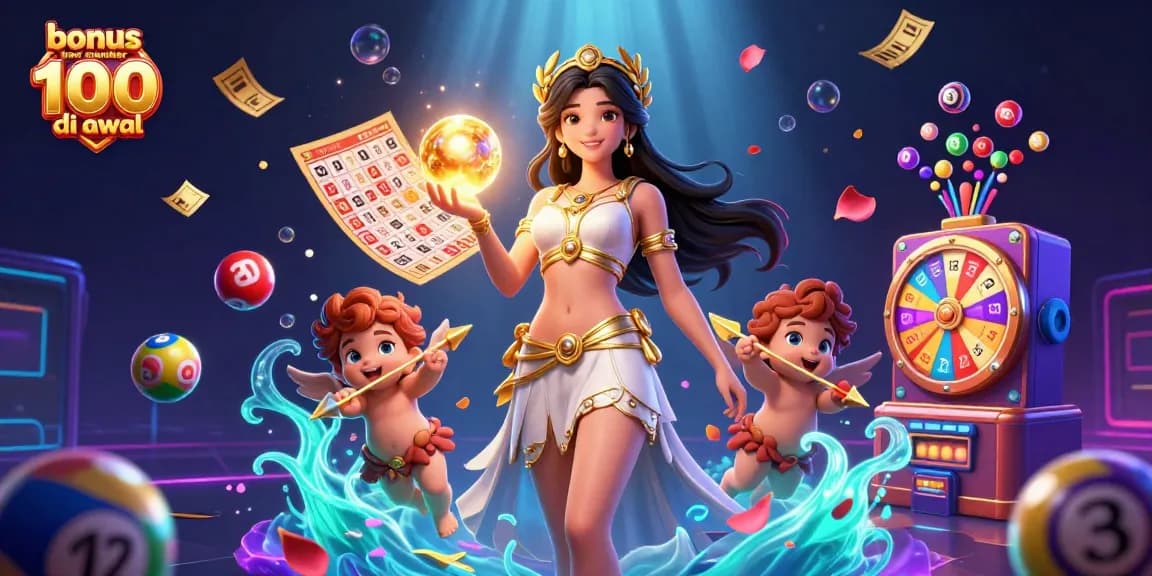 Claim your bonus new member 100 di awal with exciting 3D casino illustrations filled with vibrant gaming elements.