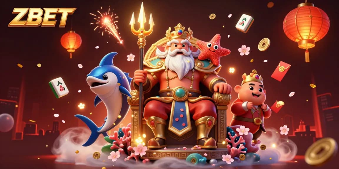ZBET showcases a thrilling casino experience with Neptune and vibrant game elements.