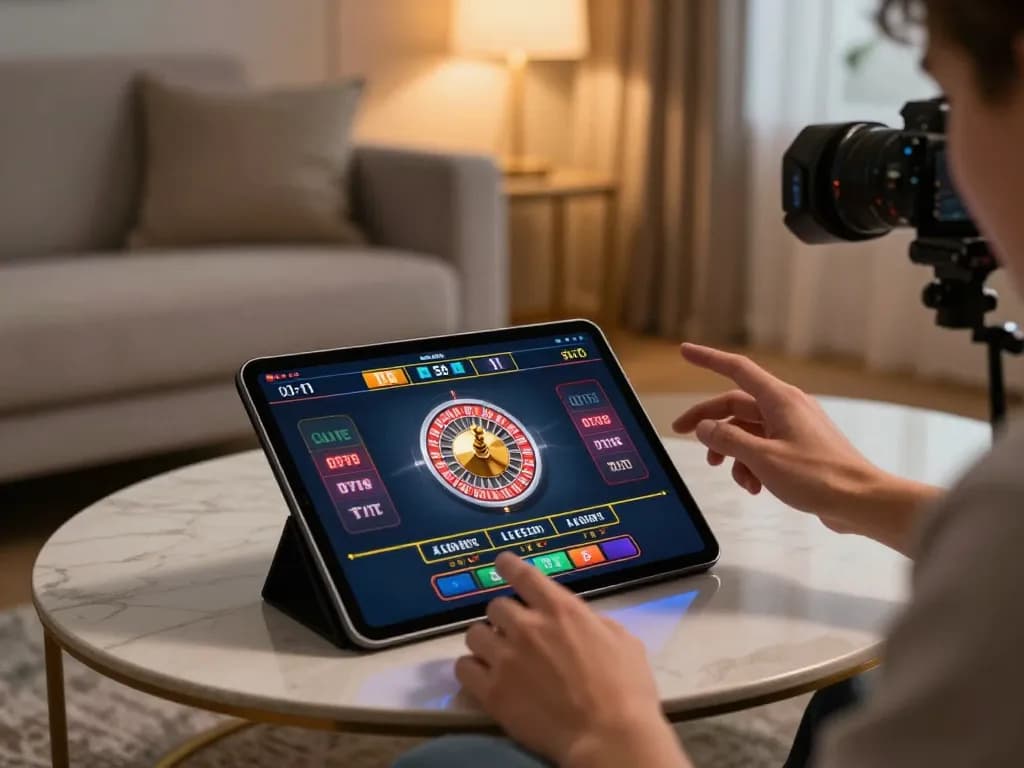 Engaging in an exciting online roulette game at home with dash88 tablet in hand and festive atmosphere.