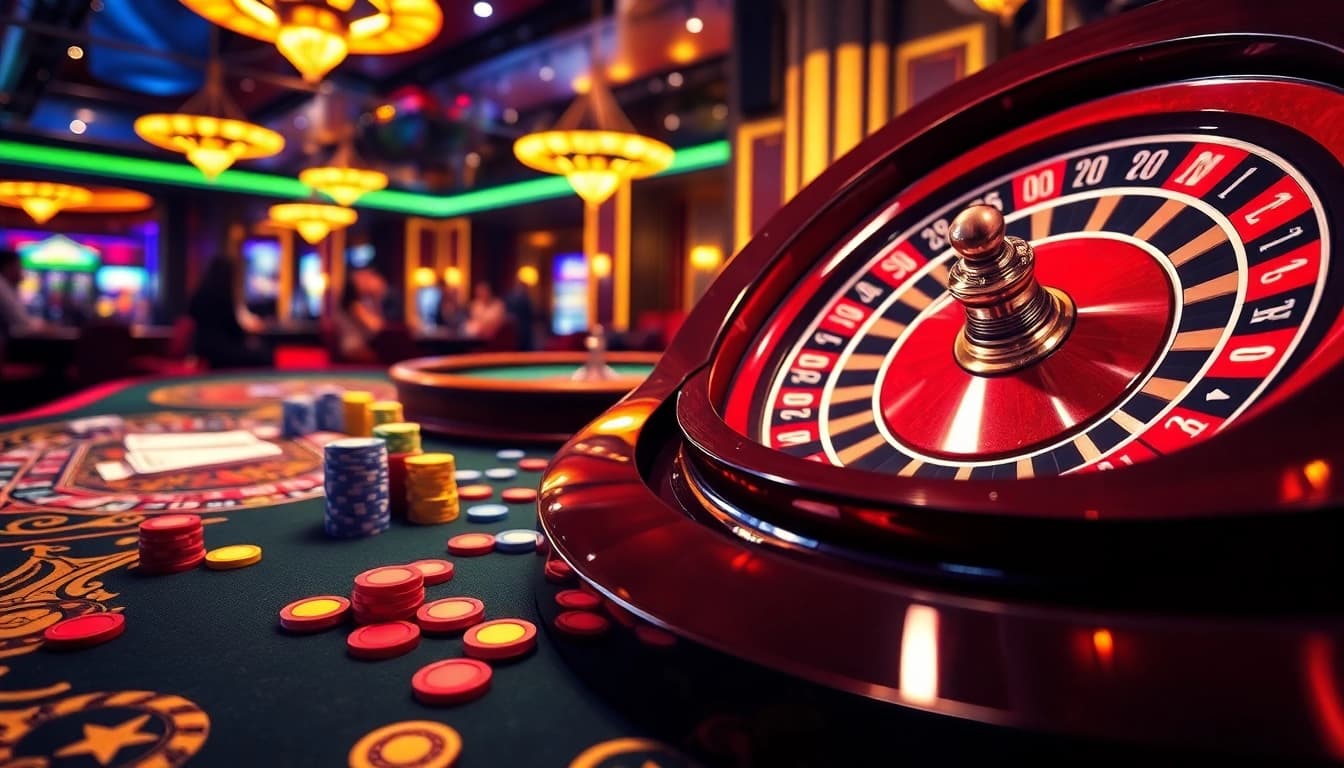 Exciting gaming experience at Bay789 with players betting on roulette and cards.