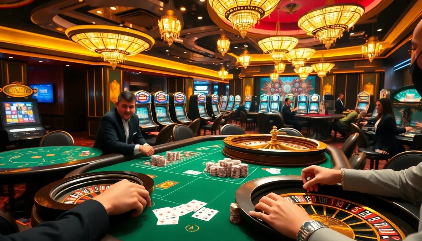 Players enjoying casino games at 123b.ing, showcasing vibrant tables and rich gaming atmosphere.