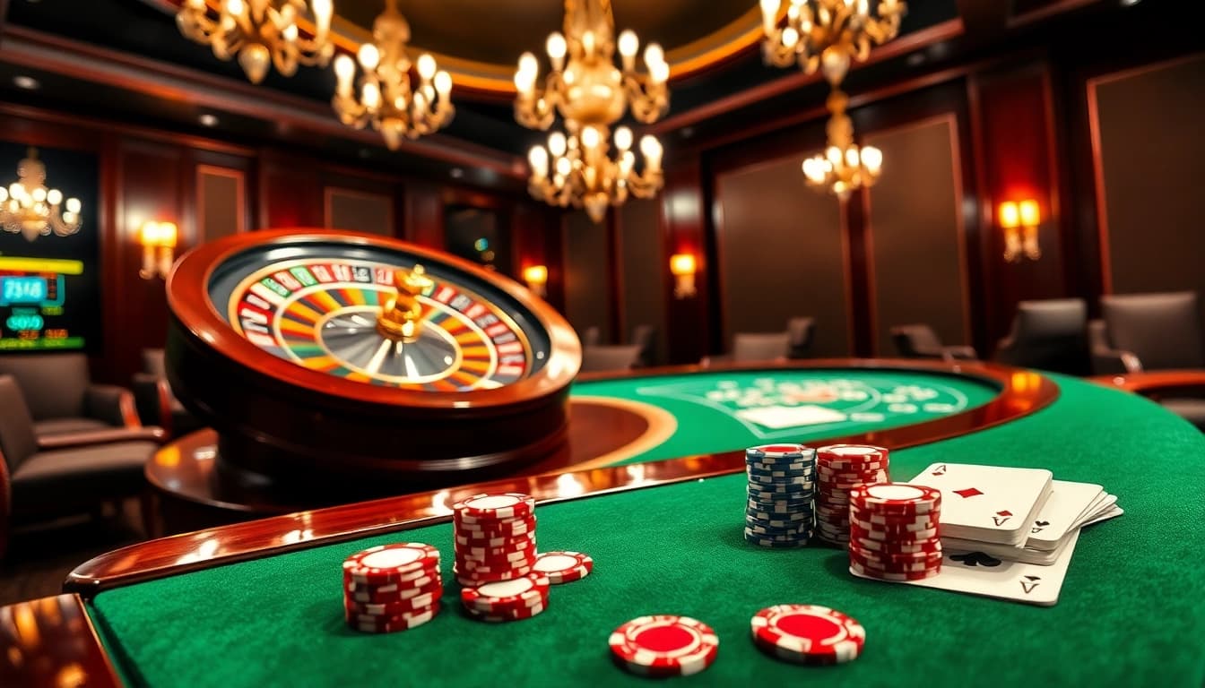 KONG88 players eagerly betting at a vibrant roulette wheel in a luxurious casino atmosphere.