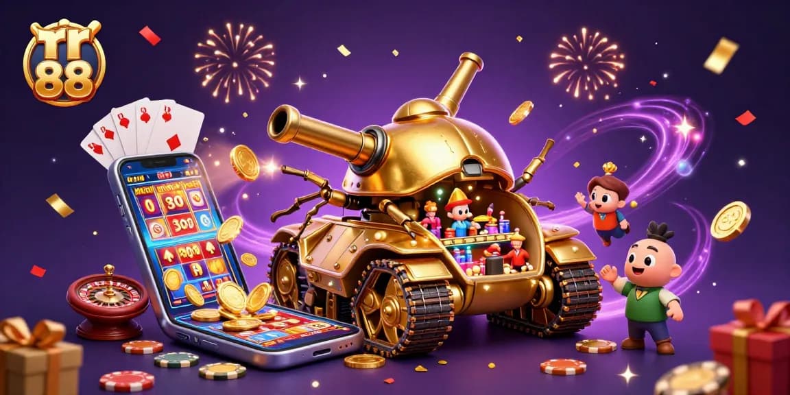 Experience the excitement of rr 88 with a vibrant 3D casino scene featuring golden coins and game elements.