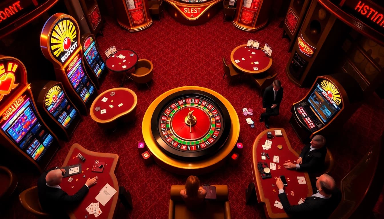 Experience the thrill of 'Slot gacor' at a vibrant casino with lush slot machines and excited players.