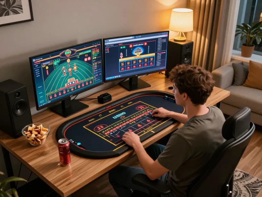 Player engaging with live roulette on TG88 platform from a stylish home office.
