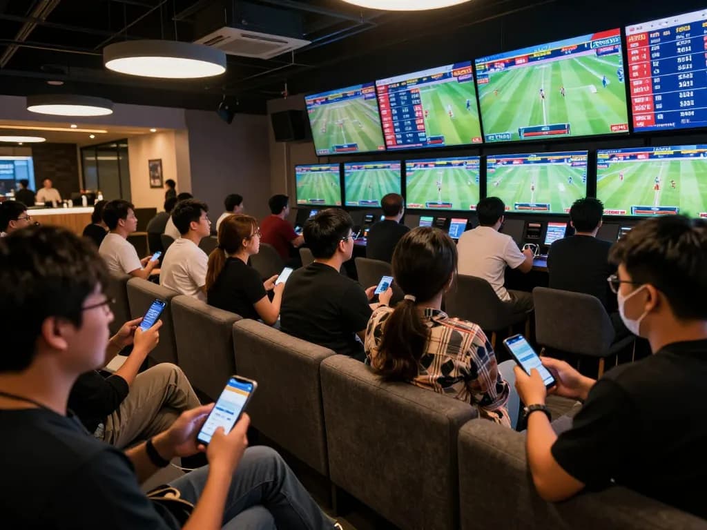 TIP88 bettors analyzing odds while engaged in live sports betting environment