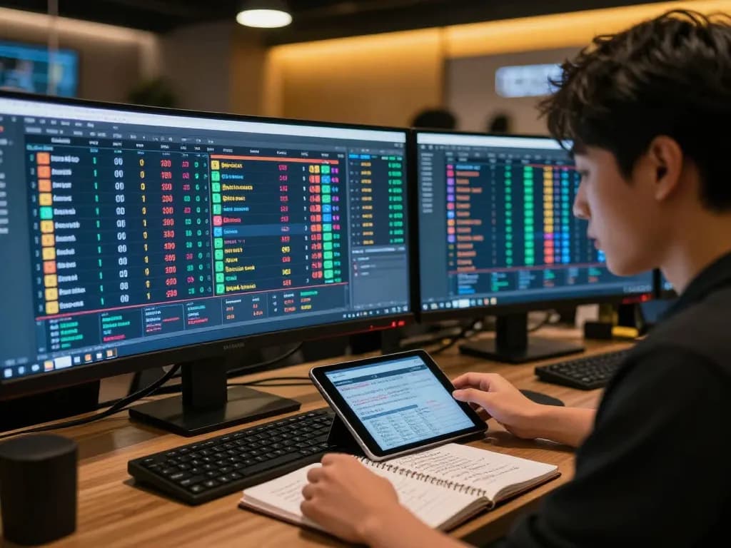 Kèo nhà cái analysis during an online sports betting session, showcasing odds on multiple screens.