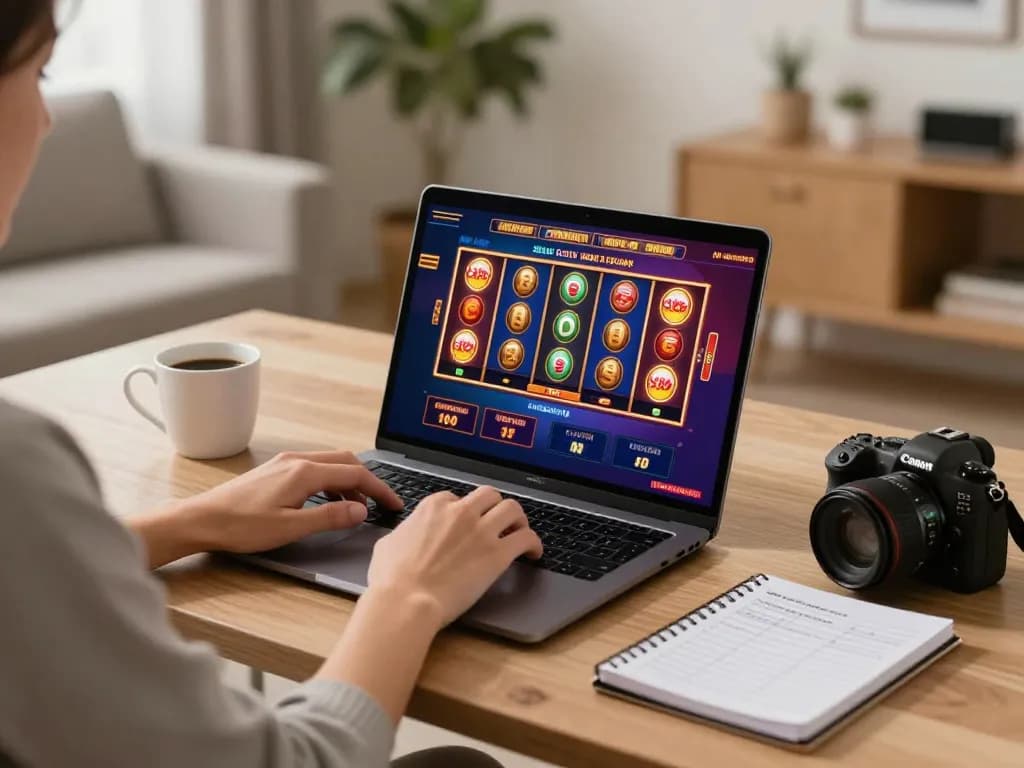 Engaging gameplay on a laptop showcasing Sunwin casino settings with vibrant graphics and strategic planning notes.
