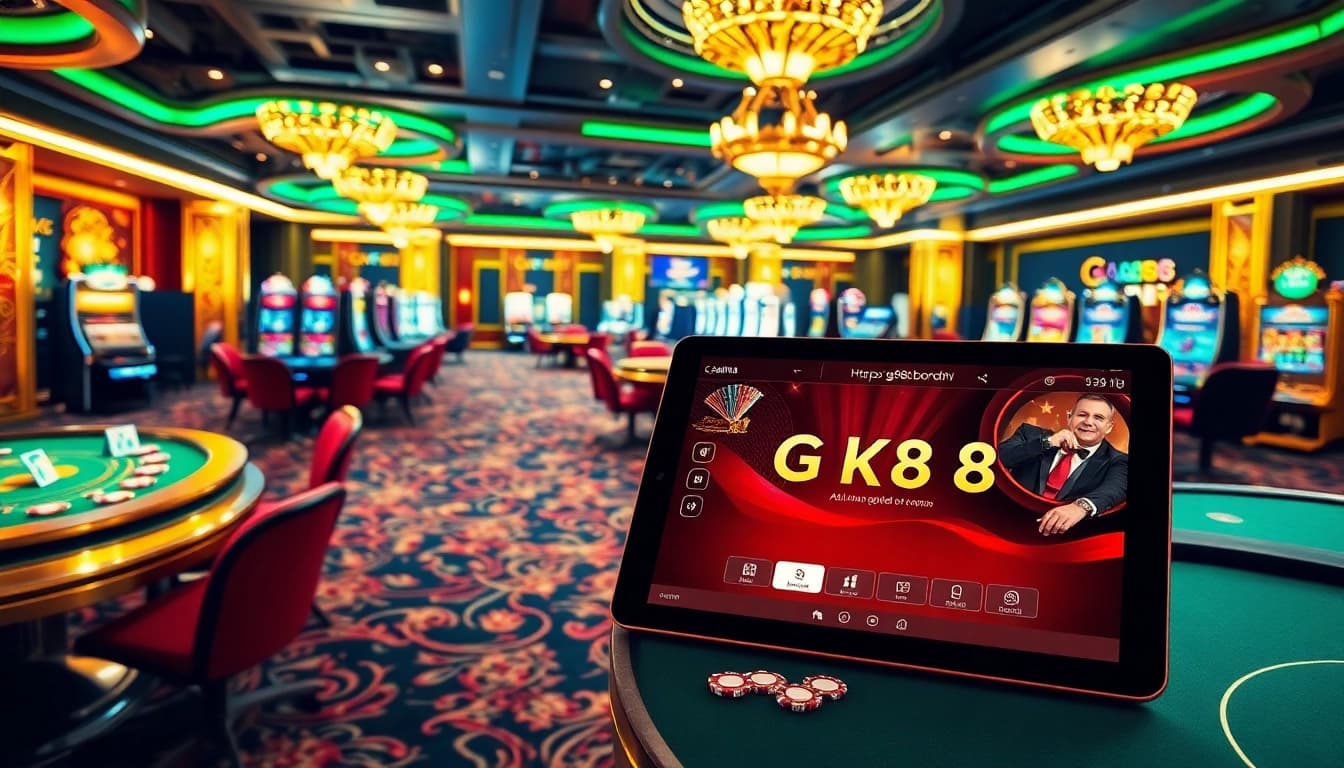 Exciting gambling scene featuring various casino games and the interface of https://gk88.bond/ with vibrant colors.