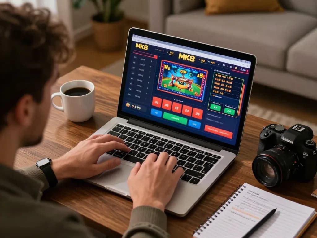 Engaging in MK8 online casino gaming with live dealer interface and strategic notes