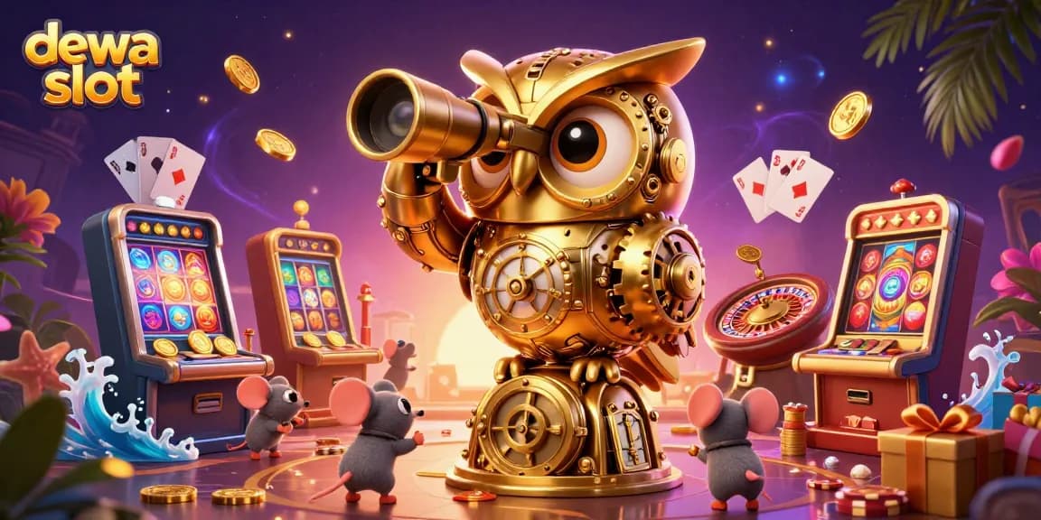 Experience the thrill of dewa slot with vibrant 3D cartoon characters amid casino excitement.