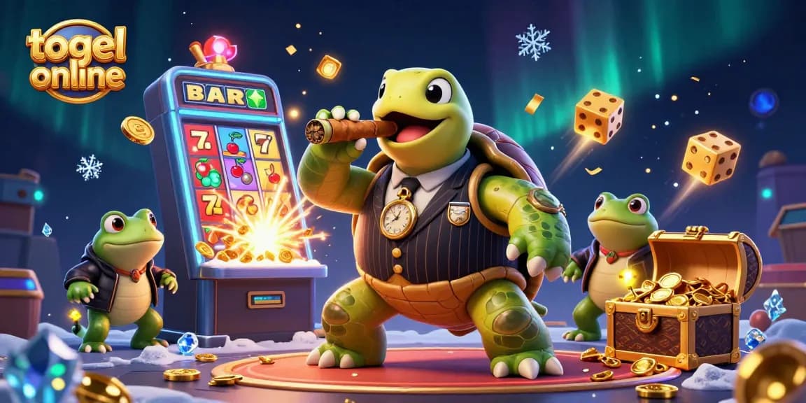 Engage with togel online through a dynamic 3D casino scene featuring vibrant characters and game elements.