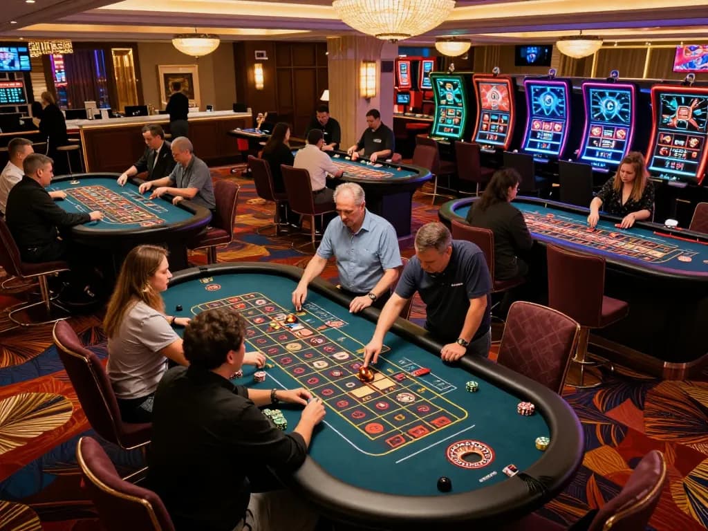 F168 players engaging in live roulette games amid vibrant casino atmosphere
