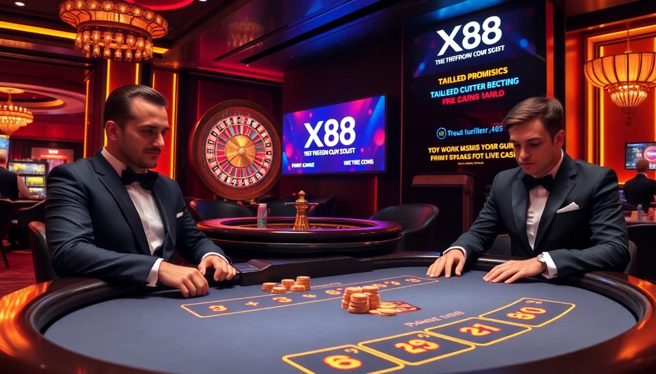 Witness the excitement at XX 88 casino with players enjoying blackjack amidst vibrant decor.