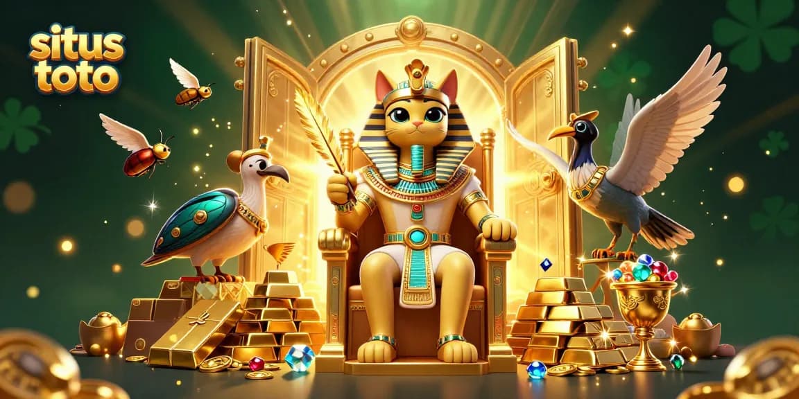 Experience thrilling excitement at situs toto with this vibrant 3D illustration featuring a majestic pharaoh cat.