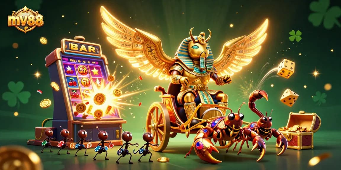 Experience thrilling gameplay at mv88 with this vibrant and dynamic casino scene illustration.