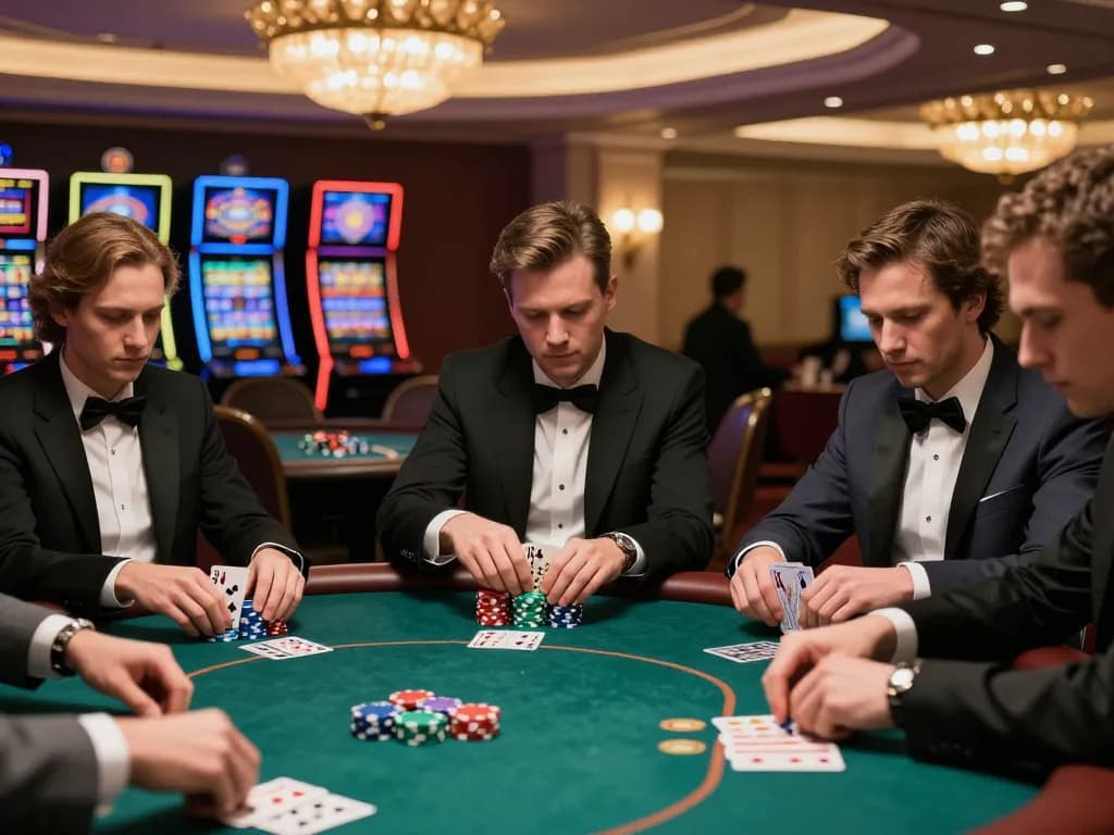 Players strategizing during a high-stakes poker game at a luxury casino, mantra88 highlighted.