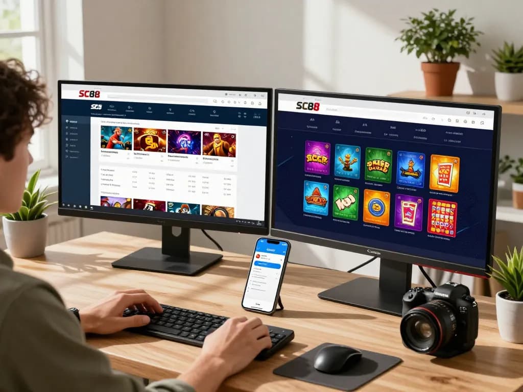 Experience engaging online betting at SC 88 with a modern setup showcasing betting platforms and vibrant games.